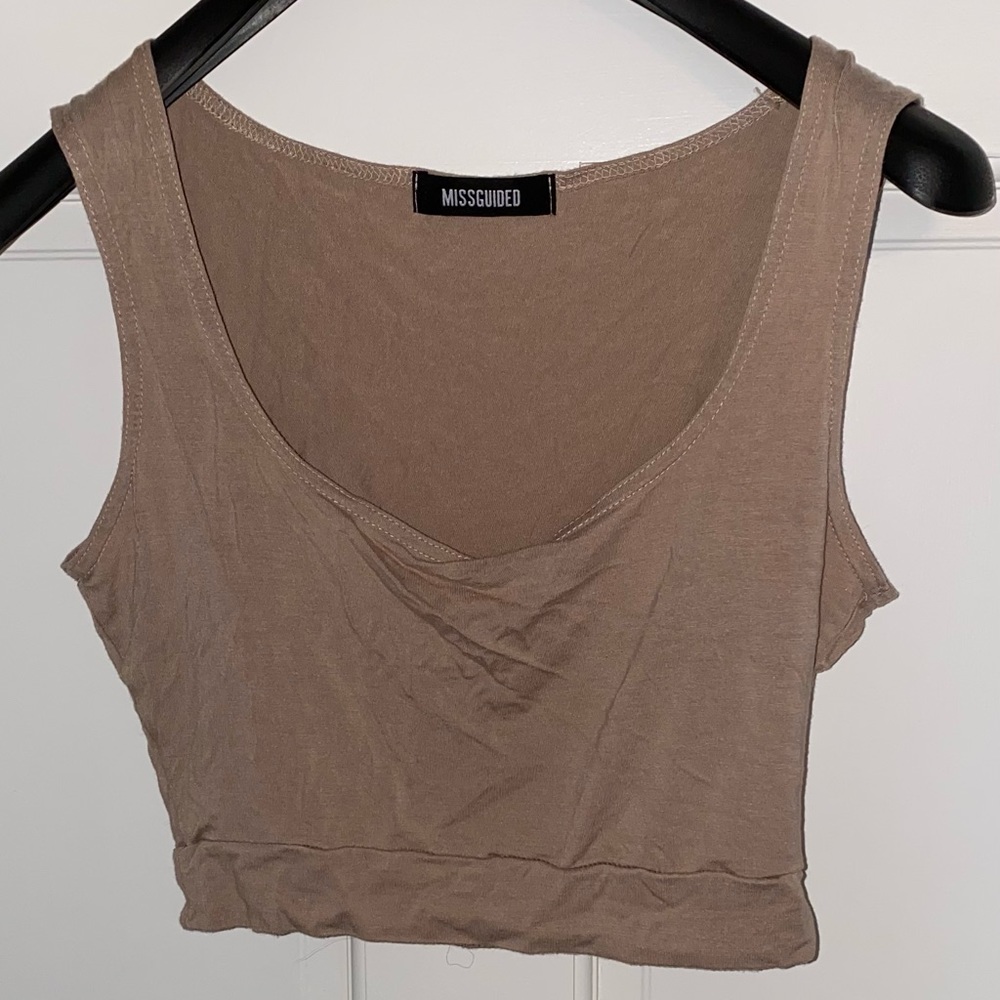 Misguided cropped top. Jersey material, nude/beige